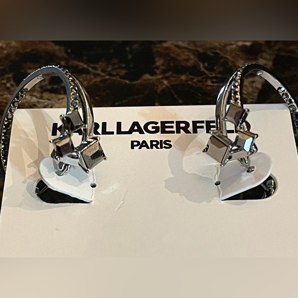 Karl Lagerfeld Hoop Earrings Black & silver NWT - Picture 9 of 10
